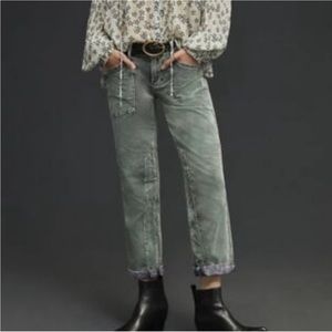 Pilcro Anthropologie corduroy The wanderer green distressed trouser pants-32T